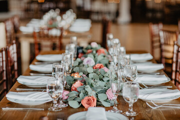 wedding, decor, table, table setup, florals on table 
