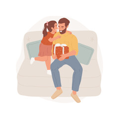 Giving presents isolated cartoon vector illustration. Daughter congratulating dad and giving a gift, preparing a surprise, Fathers Day celebration, family leisure time together vector cartoon.