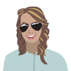 Smiling Girl with Sun Glasses - A Simple Illustration with Natural Colors