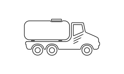 Liquid, oil, fuel transport truck outline vector graphic isolated on white. Abstract logistics icon with simple truck design to use in logistics, automotive, transportation truck design projects. 