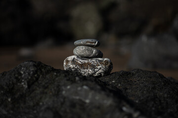 A meditative stack of rocks at the beach.