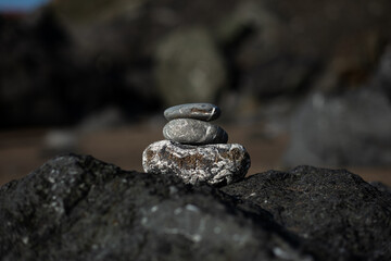 A stack of rocks at the beach.