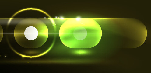 Abstract glowing neon light techno circles background