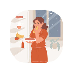 Snacking at night isolated cartoon vector illustration. Beautiful teenage girl taking meal from the refrigerator at night, teens bad habits, unhealthy food addiction vector cartoon.