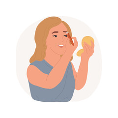 Eyebrow correction isolated cartoon vector illustration. Smiling teen drawing perfect eyebrow shape, holding tweezers in hand, girl making beauty procedures at home vector cartoon.