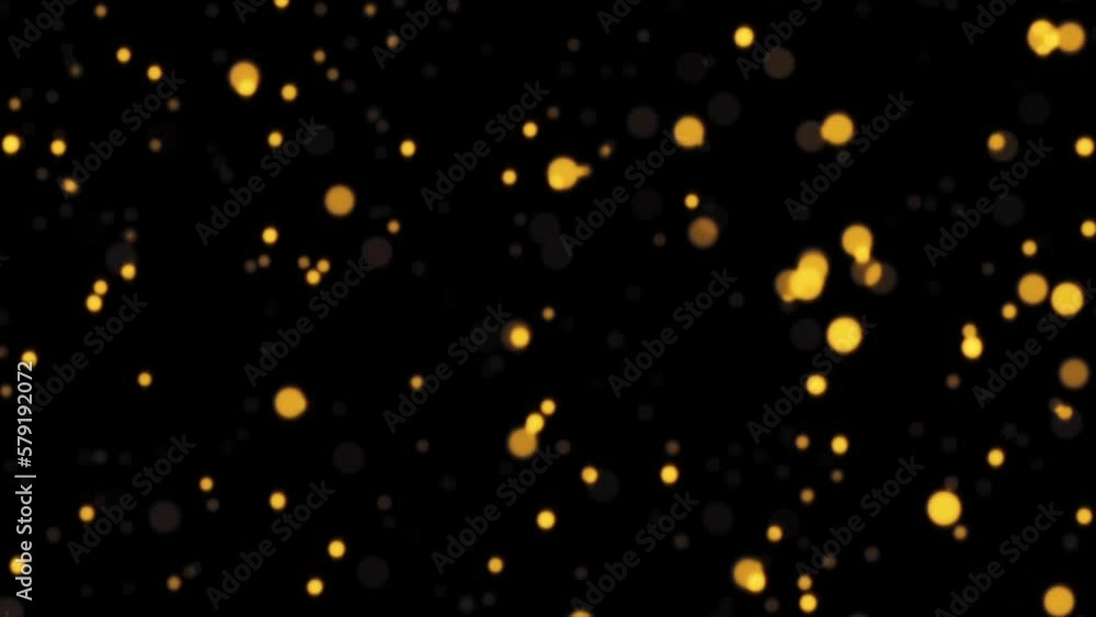 Poster beautiful loop falling circle glitter glow orange bokeh particles animation on black background. 4k 