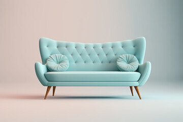 Mid century accent baby blue sofa. AI