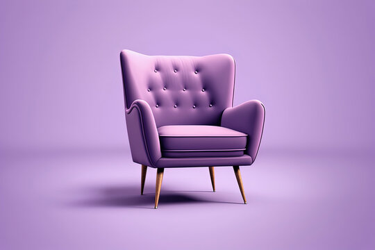 Mid century purple accent armchair on lavender background
