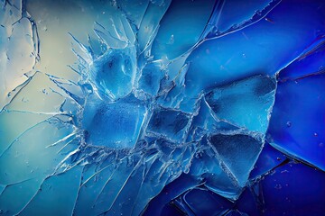 Frosty Winter Chills: A Vast Blue Ice Surface with Cracks and Textured Liquid. Generative AI