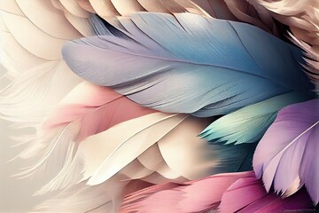 Beautiful Feather Texture Background in Soft Pastel Colours - An Eye-catching Illustration Artwork. Generative AI