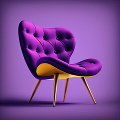 Mid century purple accent chair on monochrome purple background