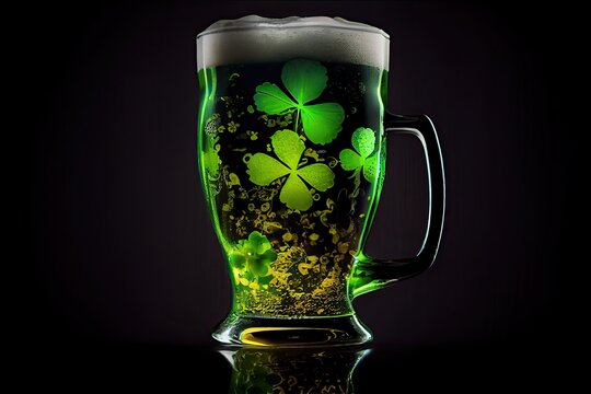 Patrick's Day Cheer: Enjoy a Pint of Green Beer and Shamrock Delight, Generative AI