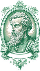 Engraving of Saint Patrick - Irish bishop, traditional legendary character
