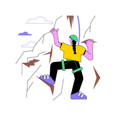 Rock climbing isolated cartoon vector illustrations. Sporty well-equipped girl doing alpinism, climbing rock faces, people lifestyle, extreme adventure, physical activity vector cartoon.