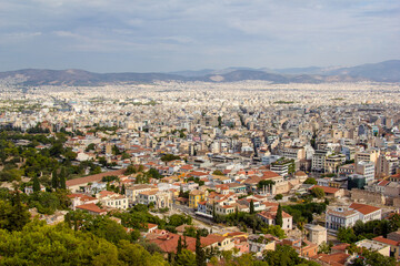Fototapeta na wymiar Views of Athens, Greece from atop the Acropolis.