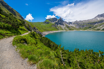 Walkway around Lünersee, Brandnertal, State of Vorarlberg, Austria