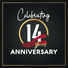 14th year anniversary celebration logo with elegance  
golden ring and white color font numbers isolated vector design