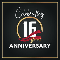 Obraz premium 16th year anniversary celebration logo with elegance golden ring and white color font numbers isolated vector design
