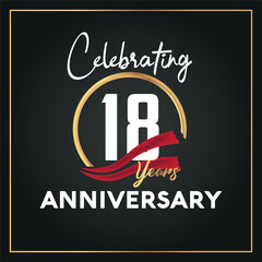 18th year anniversary celebration logo with elegance  
golden ring and white color font numbers isolated vector design