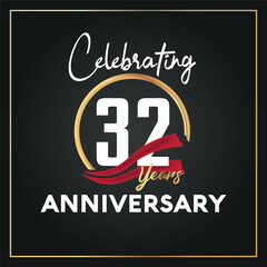 32nd year anniversary celebration logo with elegance  
golden ring and white color font numbers isolated vector design
