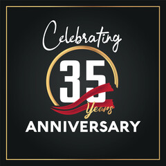 Obraz premium 35th year anniversary celebration logo with elegance golden ring and white color font numbers isolated vector design