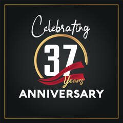 37th year anniversary celebration logo with elegance  
golden ring and white color font numbers isolated vector design