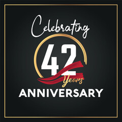 42nd year anniversary celebration logo with elegance golden ring and  white color font numbers isolated vector design