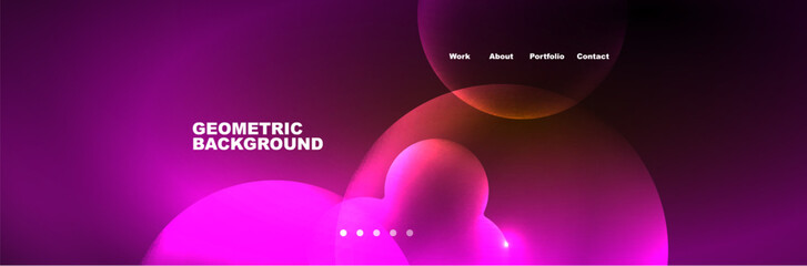 Shiny neon circles and bubbles, dark abstract background with blurred magic neon light, wallpaper design