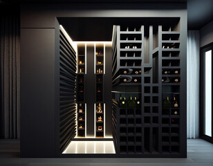 A Dark Colored Modern Wine Cellar | Generative AI