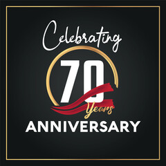 70th year anniversary celebration logo with elegance golden ring and  white color font numbers isolated vector design