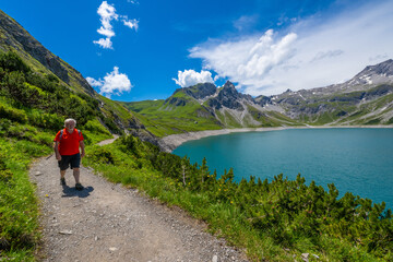 Fototapeta premium Walk around Lünersee, Brandnertal, State of Vorarlberg, Austria