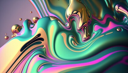 Abstract 3D Holographic Iridescent Render with Fluid Organic Wave and Colorful Glass Gradient, Design Visual for Background Wallpaper Banner Poster or Cover, generative ai