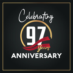 97th year anniversary celebration logo with elegance golden ring and  white color font numbers isolated vector design