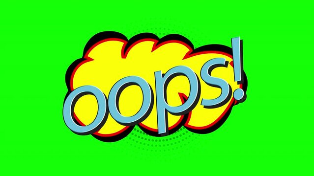 cartoon oops Comic Bubble speech loop Animation video transparent background with alpha channel.