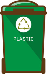 Waste segregation and garbage recycling sorts and categories. Colored recycle bin vector illustrations. Plastic, organic, glass, electronic waste, paper and metal waste types.
