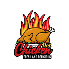 Hot chicken fresh and delicious design logo