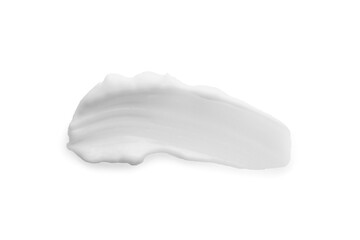Sample of facial cream isolated on white, top view
