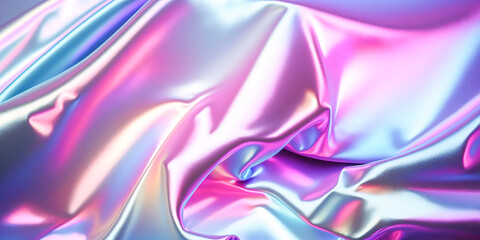 Obraz premium Abstract colorful smooth wavy elegant holographic silk cloth texture design, dynamic shiny luxury metallic satin fabric wave background, Ai generated