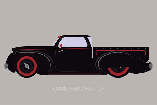 Old School Pick Up, Vector Car Icon, Side View Of Car