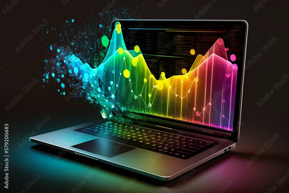 Poster laptop with business data diagrams and charts on display. generative ai