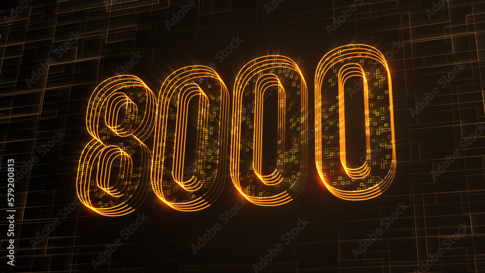 Poster futuristic golden 3d perspective view 8000 number text lines with square dots fractal digital techno