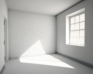 White Room Interior mockup, empty wall, brick wall, 3D render