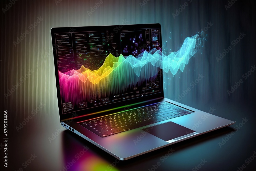 Poster laptop with business data diagrams and charts on display. generative ai
