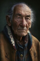 Portrait of a sad old man, of indigenous descent. Generative AI