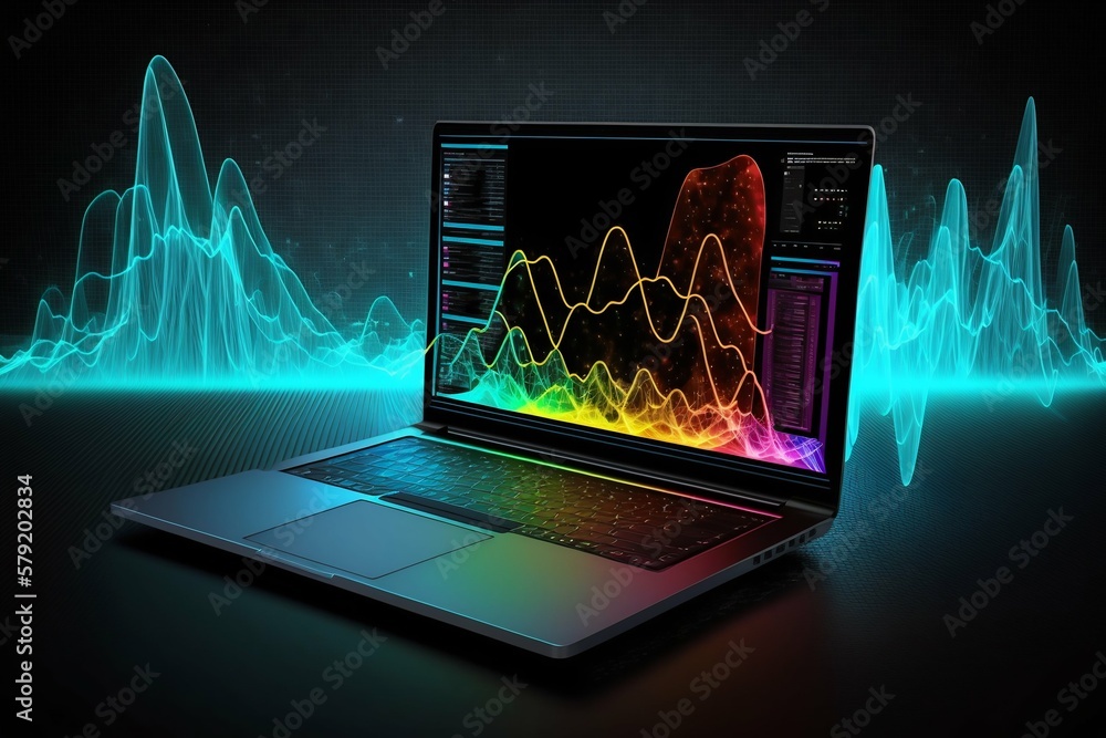 Poster laptop with business data diagrams and charts on display. generative ai