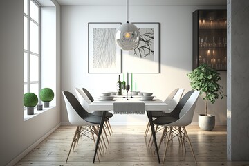 Minimalist Dining Room with Abundant Natural Light, Ai generative
