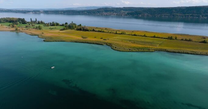 Aerial view of the Lake Biel, Switzerland. 