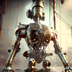 Naklejka premium Steampunk robot with circuits exposed, Generative AI