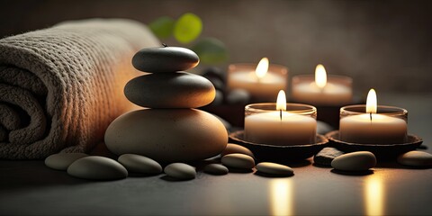 spa stones and candle , ai generated