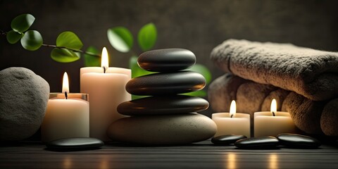 spa stones and candle , ai generated